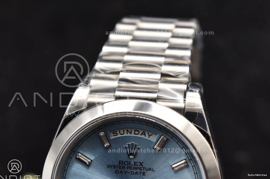 A 720 Weight On GSF Bracelet President Gain Blue Iced 40 TimelessDesign DayDate Crystal Dial SS 0110